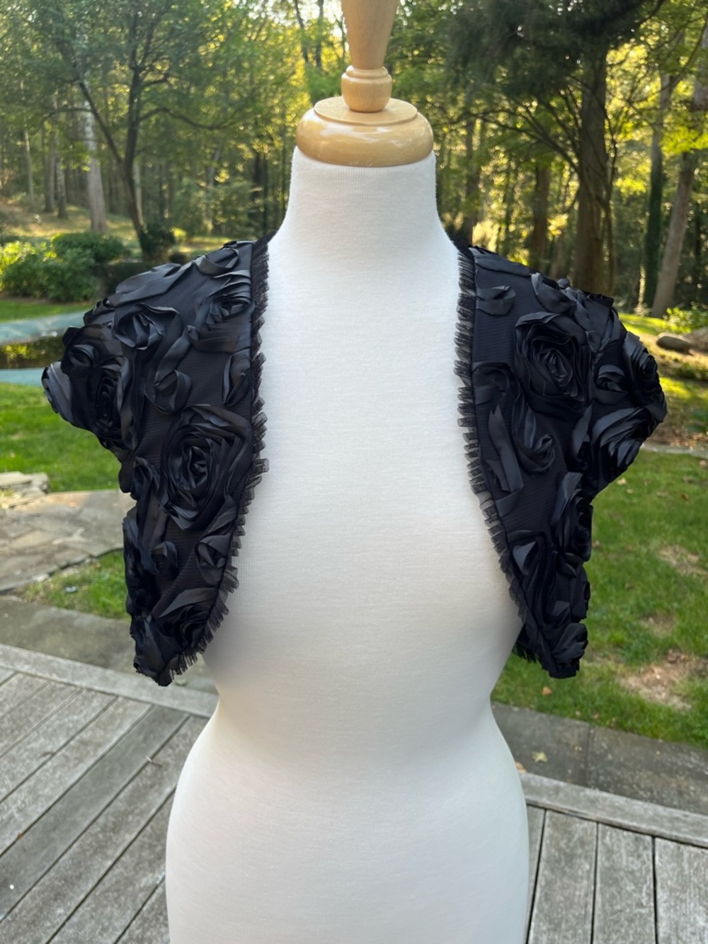 WHBM Elegant Black Floral Bolero Shrug Size M